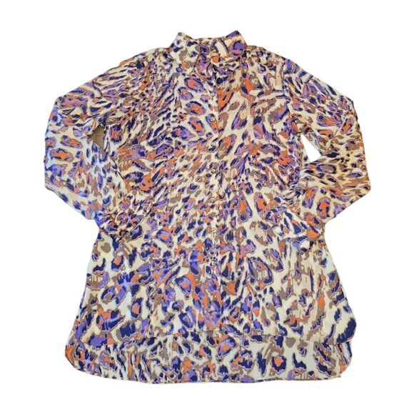 Vintage 80s 90s Mishca Tunic Button up Longsleeve Blouse Abstract Animal Print S - Picture 4 of 10
